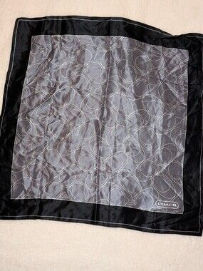 COACH Signature Silk Scarf Black Gray 21" VGUC